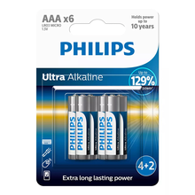 Αλκαλικές Μπαταρίες Philips Ultra LR03E6BP/10, AAA LR03 1.5V, 6τμχ